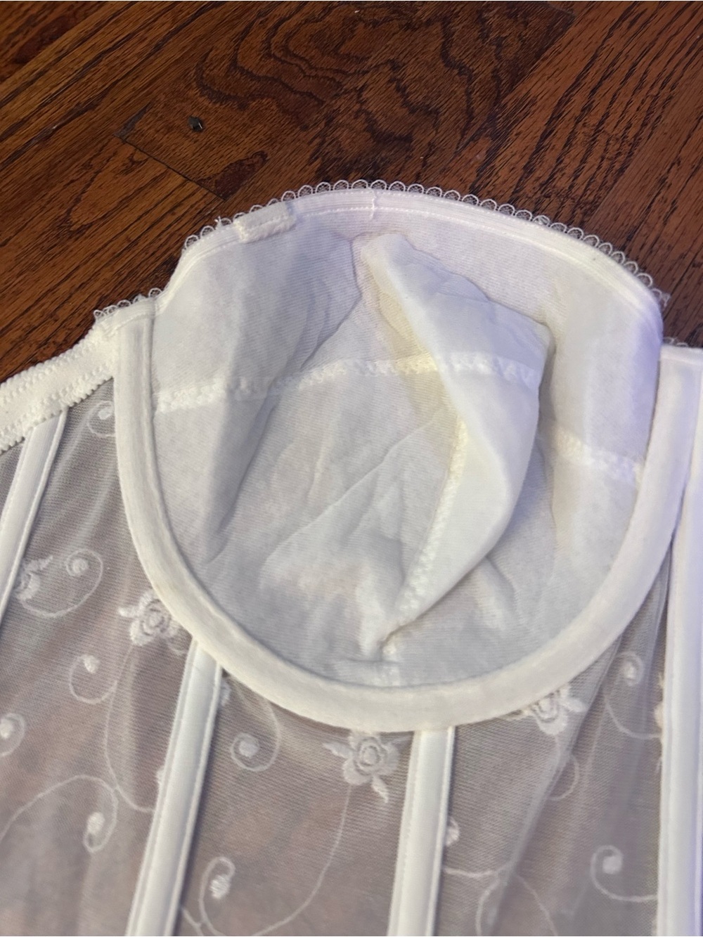 Dominique White Longline Bridal Bustier with Embroidered Mesh - Picture 5 of 6